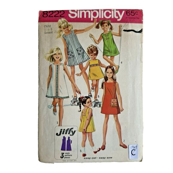 Vtg 60s Simplicity EASY Sewing Pattern 8222 Girl's Jiffy Summer Dresses Sz 6 B25 - Picture 1 of 7